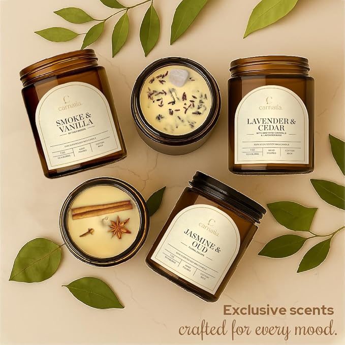 Carnatia Lavender & Cedar Scented Candle – 7 oz | 100% Soy Wax with Cotton Wick | 50 Hour Burn | Aromatherapy Candle for Home, Calm Focus & Relaxation | Gift for Women & Men