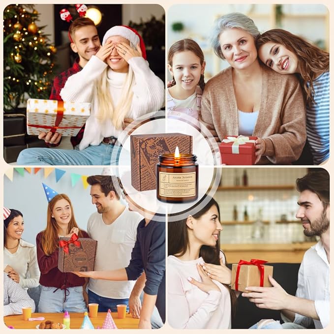 4 Pack Cedar Candles for Home Scented,Amber Jar Aromatherapy Candle Gifts for Women,Scented Candles Set for Mother's Day Christmas Valentine Thanksgiving Brithday Gifts,Soy Wax Candle Set