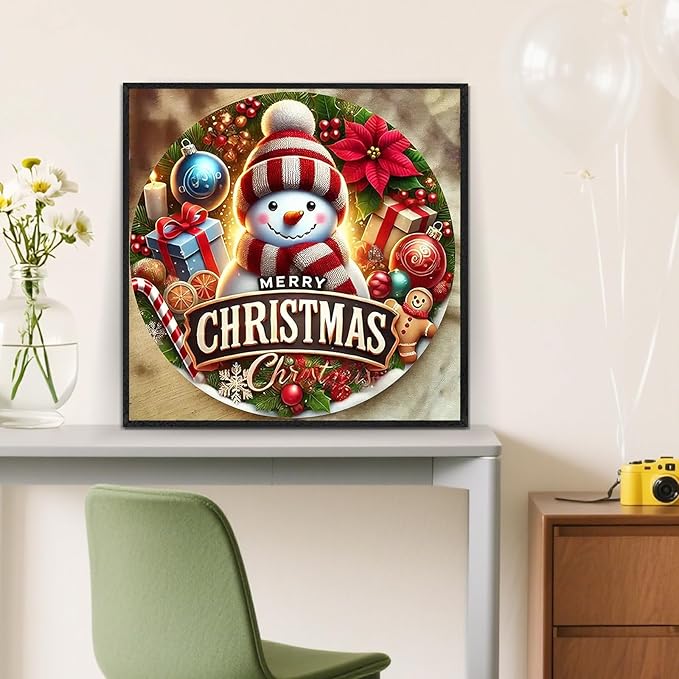 Christmas Snowman Holly Ball Diamond Painting Kits for Adults,5D Diamond Art Kits for Adults Beginners,DIY Full Round Drill Diamond Dot Painting Gem Art Kits for Adult,Home Wall Decor 13.8x13.8 Inch