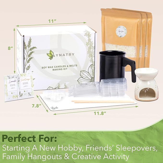 YNATRY All-in-One DIY Soy Candle Kit for Beginners – Natural Soy Wax, Fragrance Oils, Cotton Wicks, Dye Chips, and Tools – Create Candles and Wax Melts