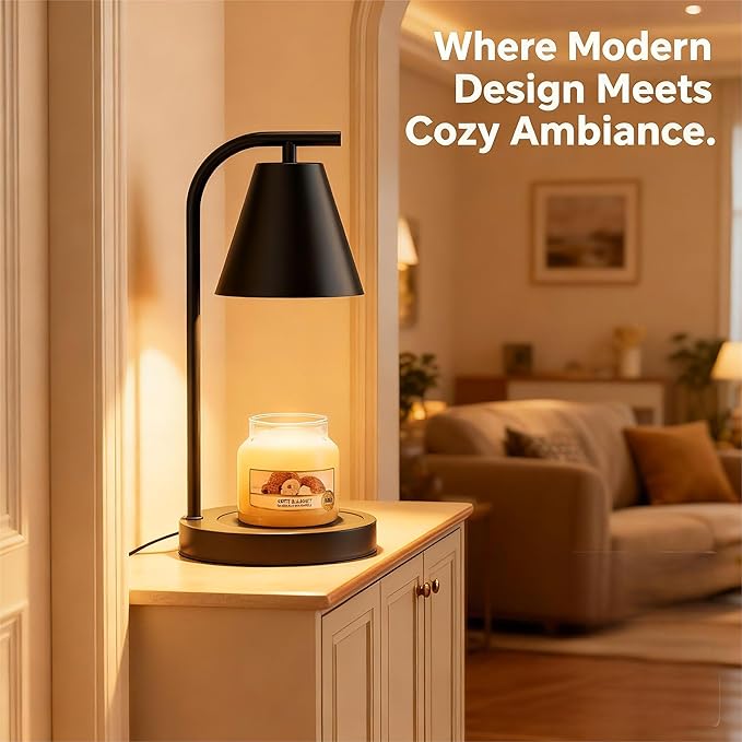 Hong-in Candle Warmer Lamp - with Timer & Dimmer, Modern Home Decor House Warming Gifts Wax Melt Warmer for Jar Candles with 2 Bulbs, Cozy Birthday Gift for Women Mom (Black)