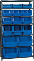 Quantum Storage Systems MSU-16-MIXBL Solid Heavy Duty 7 Shelves 16 MAGNUM Blue Bins 75" H x 42" W x 18" D