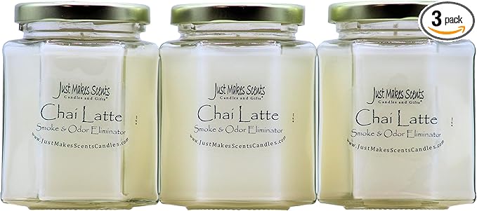 3 Pack - Chai Latte Scented Smoke and Odor Eliminator Candle - Odor Eliminating Scented Candles for Home - Neutralizes Cigarette, Food, and Pet Smells - Hand Poured in The USA