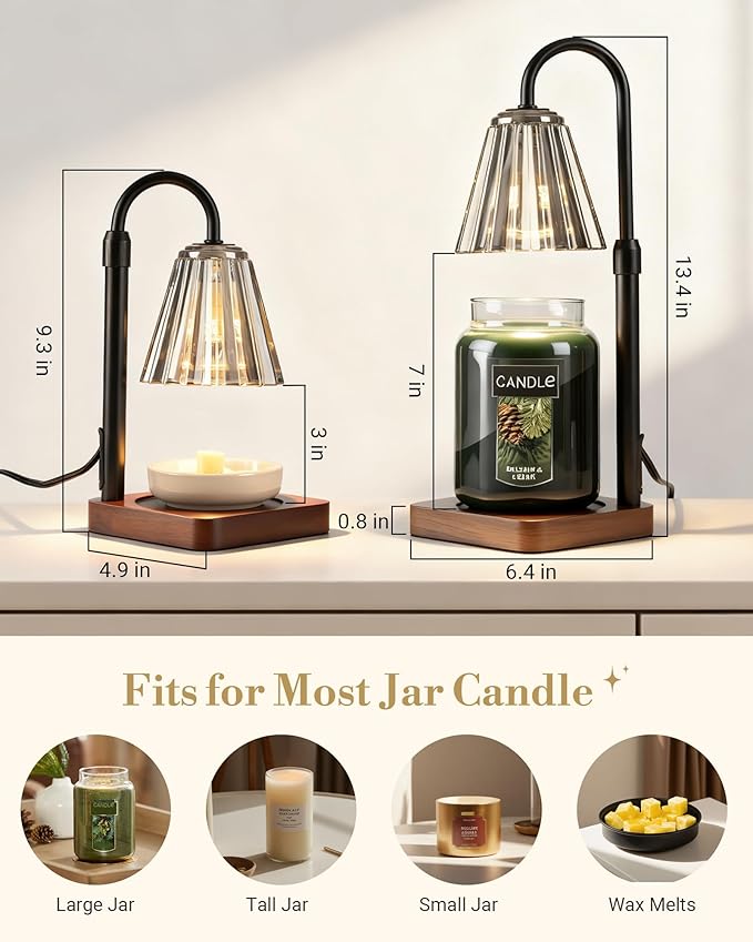 Marycele Black Candle Warmer Lamp with Timer & Dimmer Adjustable Height for Candle Jars, Mothers Day Gifts for Mom Birthday Gifts for Women Sister, Wax Candle Lamp Warmer Home Decor with 2 Bulbs