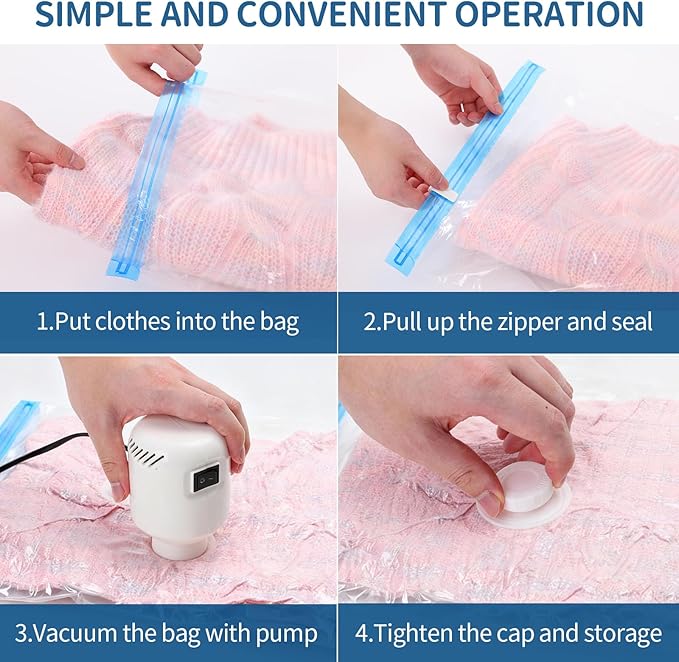 Vacuum Storage Bags with Electric Pump, 8 Jumbo Pack Space Saver Bags, Heavy Duty Reusable PA+PE Vacuum Sealer Bags for Comforters, Bedding, Blankets, Clothes, Home Organization & Travel
