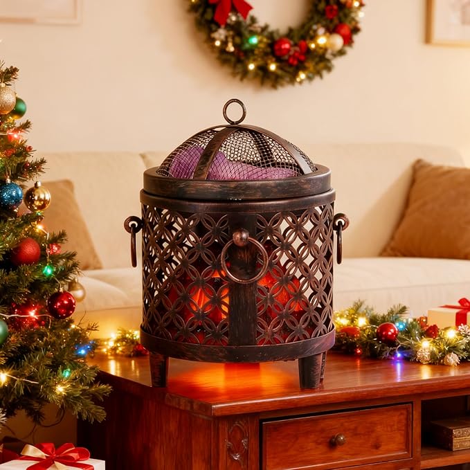 Dicimi Vintage Electric Wax Warmer for Scented Wax Melts - Flickering Fire LED Candle Warmer, Multi-Function Oil Warmer for Essential Oils, Safe Flameless Home Decor with 60-Day Warranty