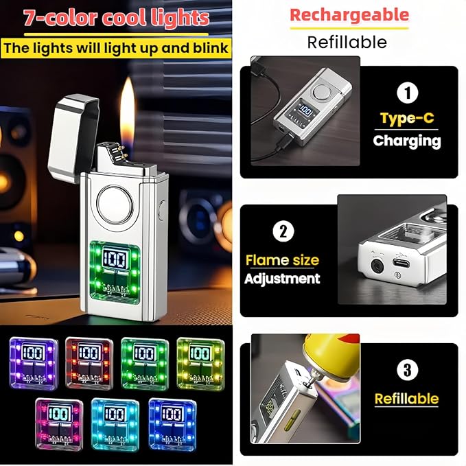 Smart Voice-Activated Lighter - 3 Flames (Blue Torch, Soft Flame & Dual Arc) - Windproof Refillable & Rechargeable Butane Lighters with Multiple Ignition Methods (Without Fuel) (Matte Black)