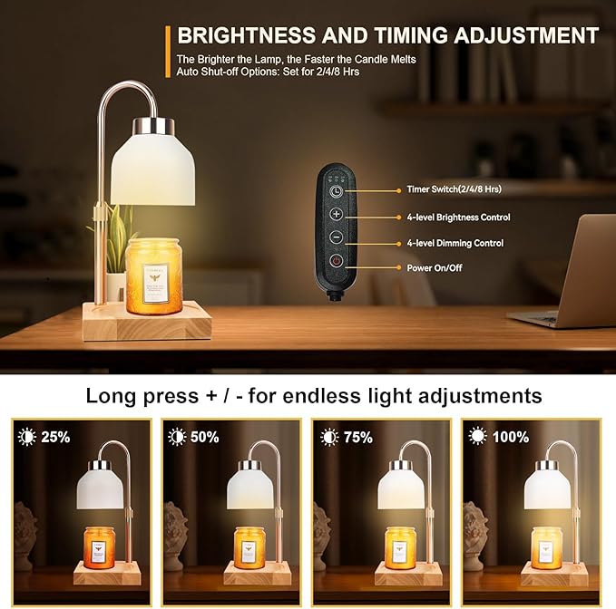 TOACSUCP Candle Warmer Lamp with 3 Bulbs, Adjustable Height Dimmable Candle Warmer with Timer, Compatible with Large Jar Candles, Candle Lamp with Charming Gift Box Ribbon for Her/Him(White)