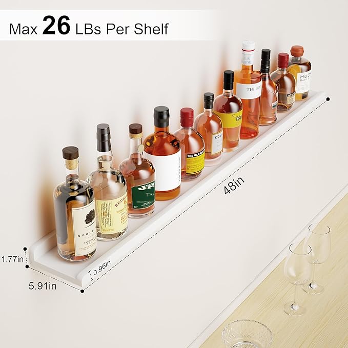 Love-KANKEI 48 Inch Long Floating Shelves Wall Mounted Set of 2, Large Wood Wall Shelves for Storage, Rustic Hanging Shelves for Display,Bedroom Living Room Bathroom Kitchen Office White