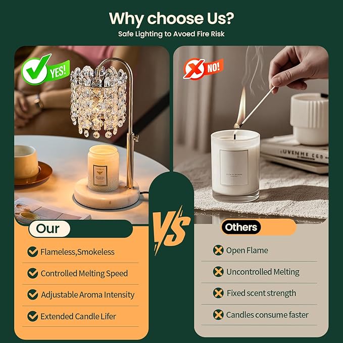 Candle Warmer Lamp with Timer Dimmer Adjustable Height for New Home Bedroom,Vintage Home Decor for Scented JaR 3 Bulbs for New Home Decor, Women Mom Christmas Birthday Gifts, French Gold
