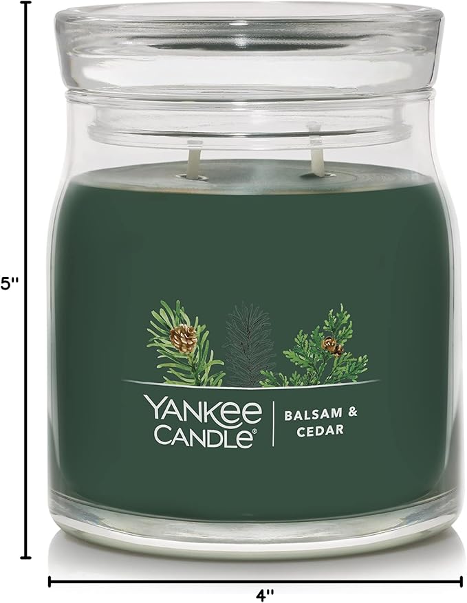 Yankee Candle Balsam & Cedar Scented Signature 13oz Medium Jar 2-Wick Candle Over 35 Hours of Burn Time Christmas | Holiday