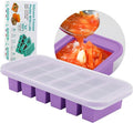 SHIKORI Silicone Freezer Tray With Lid, Silicone Freezer Food Molds, Large Ice Cube Tray, Silicone Freezer Container,Freeze & Store Soup, Sauce, Broth,Leftovers (Purple-6 Cups)