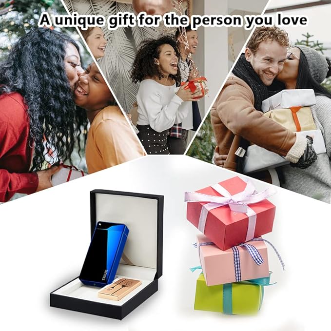 Rechargeable USB C Lighter, Windproof Electric Lighter Arc Plasma Lighters with Projection Stone, Visual Battery, Cool Vintage Lighters Custom Style for Outdoor Candle Camping Gift（Blue）