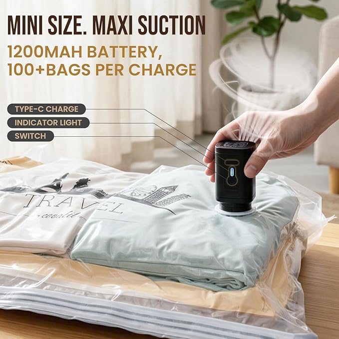 TAILI Vacuum Storage Bags with Rechargeable Electric Pump, 16 Pack (6M+6L+4XL), Vacuum Seal Bags for Clothing, Packing Cube Compression for Vacation Cruise, Portable Storage for Travel Essentials