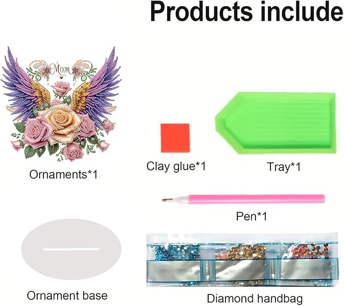 ARTopet DIY Diamond Desktop Ornament PET Irregular Shape Special Shaped Crystal Double Sided Pattern Single Sided Diamond Art Painting Tabletop Home Ornaments Decor (Mother’s Day Rose Wings)