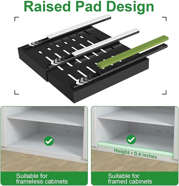 PAKETA 1 Pack Expandable Pull Out Cabinet Organizer, 21'' Deep Pull Out Drawers for Cabinets, Upgrade 3 Slide Rails Sliding Drawers for Cabinet with Adhesive Nano Film (Black)