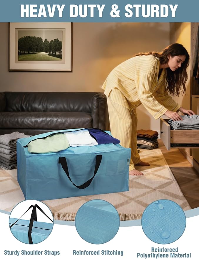 WORKPRO 1 Pack Extra Large Moving Bags with Zippers & Carrying Handles Backpack Straps, Heavy-Duty Storage Tote for Space Saving & Storage, Alternative to Moving Box (Dusty Blue)