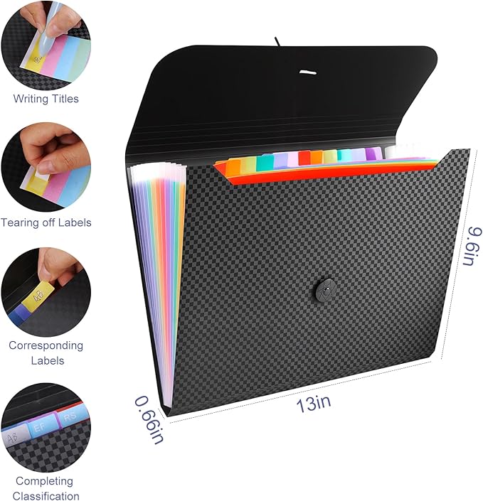File Organizer, 13-Pocket Expanding Folder +Accordian Folder | Great for Home, Office, Travel & Classroom