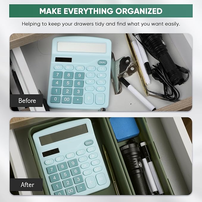 32 Pcs Desk Drawer Organizer Office Organization Tray Versatile Vanity Organizer with Nonslip Pads Makeup for Divider Drawer Storage Box Container for Kitchen Bedroom (Dark Green)