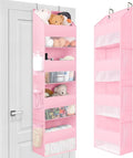 GRANNY SAYS Over the Door Organizer, 4-Shelf Behind the Door Storage with 6 Pockets, Waterproof 300D Oxford Fabric Hanging Organizer, Anti Tilt 35lb Load Shelf for Nursery, Kids Room, Bedroom, Pink