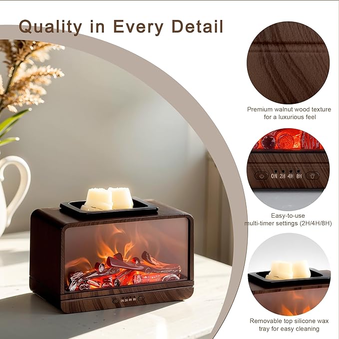 MeplLivs Electric Wax Melt Warmer Dynamic Flame Fireplace PTC Heating Plate Monochromatic Wax Burner Fragrance Wax Warmer for Home Office Gifts & Decor£¨Wood Grain£©