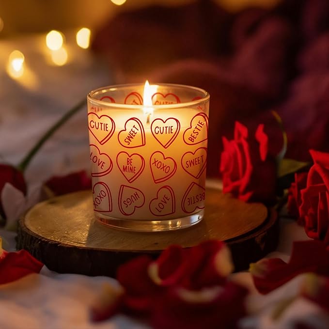 Ziliny 10 Pcs Love Valentine Glass Candle Jars Empty Containers Bulk 7 oz Glass Jars with Cork Lids Tins for Valentine Holiday Candle Making Storing Biscuits Tea Party Favors
