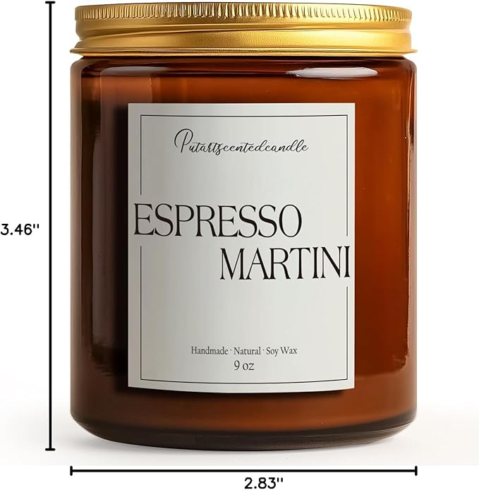 Espresso Martini Highly Scented Candles for Home, 9oz Natural Soy Aromatherapy Coffee Candle with Essential Oil, Home Fragrance Stress Relief & Meditation Jar Candles Gifts for Men Women