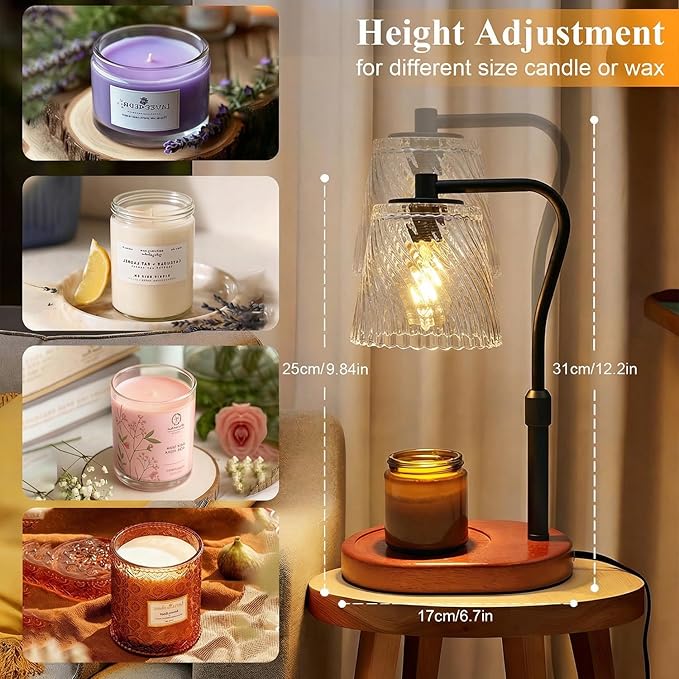Candle Warmer Lamp with Timer Dimmable, Mother's Gifts for Mom with Charming Box, Adjustable Wavy Clear Lamp Candle Warmer for Scented Candles, Housewarming Gift for Retro Home Decor