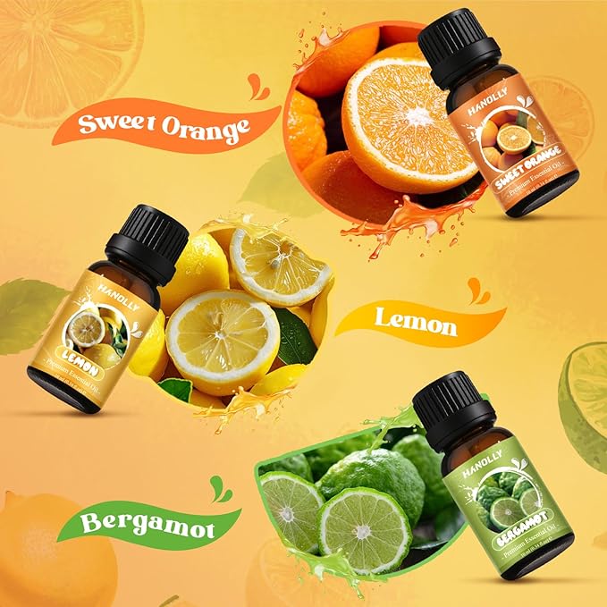 Citrus Essential Oils Set,Premium Fragrance Oil for Diffuser for Home,Scented Oil for Candle & Soap Making, Sweet Orange, Bergamot, Lemon, Grapefruit, Lime, Mandarin, Fruit Aromatherapy Oils