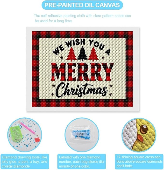 AIVKIEJK Diamond Painting Kits for Adults - Merry Christmas Welcome Painting DIY 5D Full Drill Diamond Dots Paintings with Diamonds Gem Art and Crafts Home Decor 12"x16"