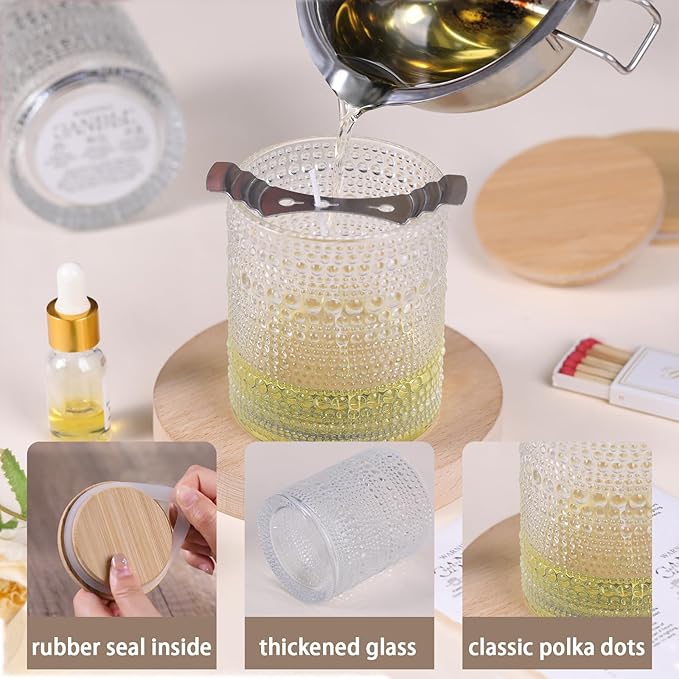 DARJEN 8 Pack Clear Candle Jars for Making Candles- 14 OZ Empty Glass Candle Making Jars with Bamboo Lids and Labels, Candle Making Supplies Candle Containers for Home DIY