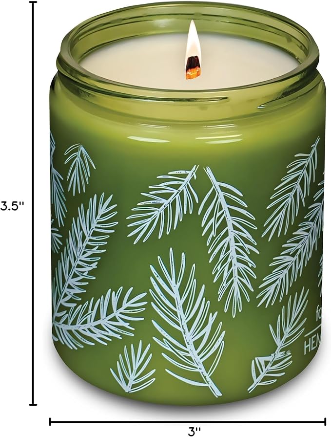 Hemlock Park Green Glass Wood Wick Candle Handcrafted with Natural Coconut Wax (Standard 8 oz, Foxtail Fir)