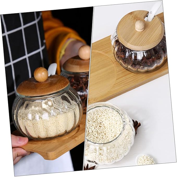 Ciieeo 1set Pumpkin-shaped Glass Sugar Dispenser with Lid Seasoning Jar for Sugar and Condiments Smooth Decorative Home Storage Container