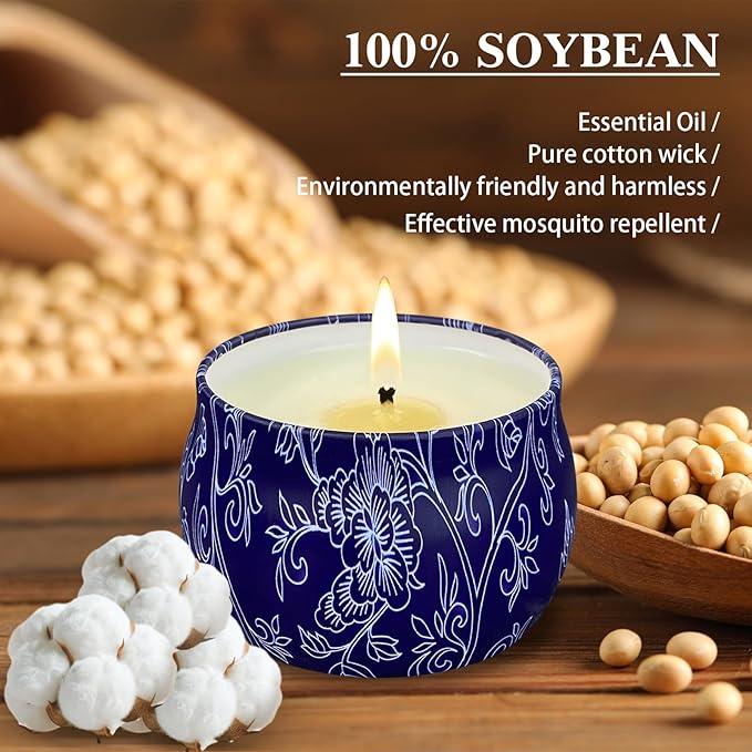 Citronella Candles - 4 Pack Citronella Candles Outdoor Set，4.4 oz, Indoor Scented Natural Soy Wax Candles Portable Travel Tin Gift Set for Home Garden Patio Balcony Decorative