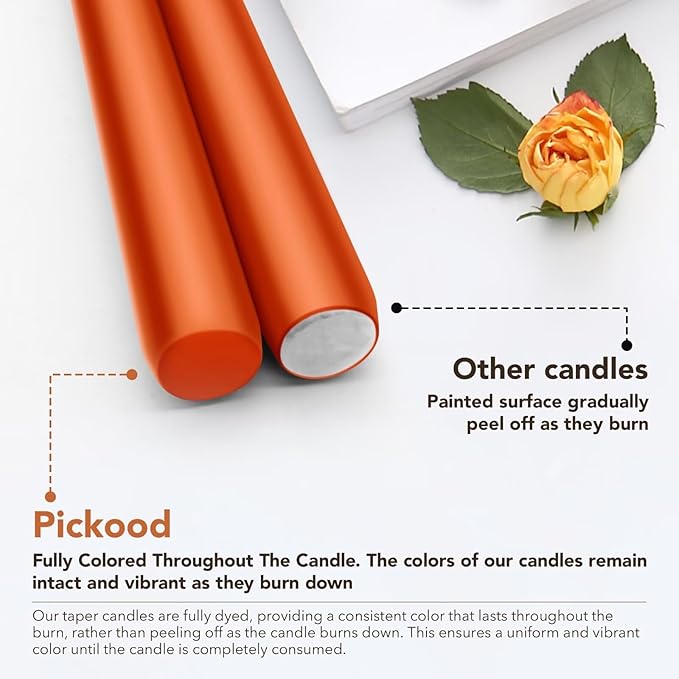 12-Inch Tall Dripless Taper Candles Set of 4 - Burnt Orange Tapered Candles, Perfect for Wedding,Dinner - Smokeless, Unscented, Long Burning - Hand Poured, Colored Tall Candlesticks