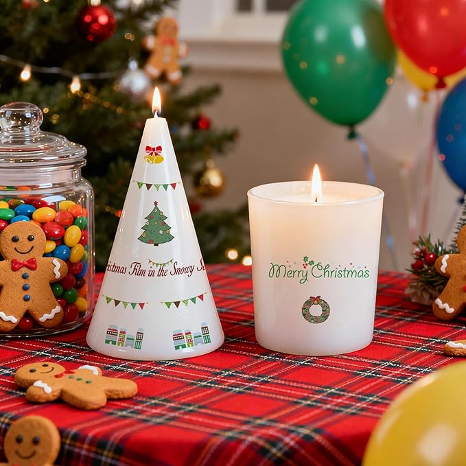 6 PCS Candle Tattoos Christmas, Christmas Tattoos for Candles Xmas Candle Stickers Santa Reindeer Snowflake Xmas Tree Water Transfer Decals for Holiday Candle Decoration (C)