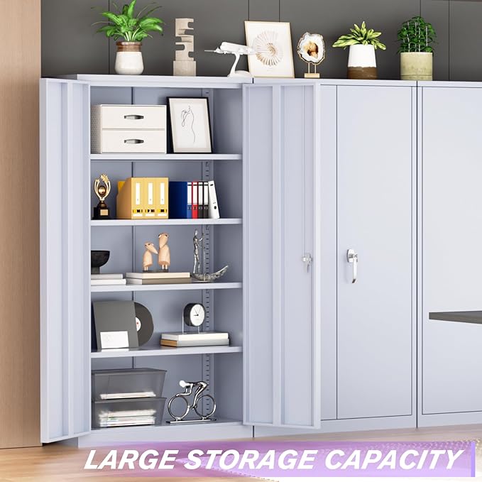 Superday Metal Storage Cabinets, 72" Storage Cabinet with Locking Door, Tall Garage Cabinet with 2 Doors and 4 Adjustable Shelves for Home Office, Classroom, Easy Assemble(Grey)