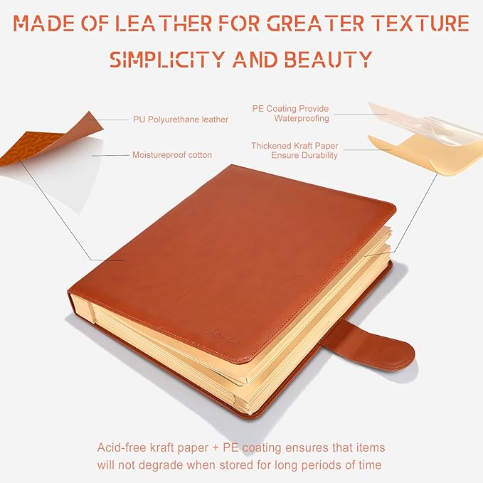JOYCE Important Document Organizer, Life File Manager with Labels, for Managing Letters, Photos, Birth Certificates, Social Security Cards, Passport, Ring Binder (Brown Leather)