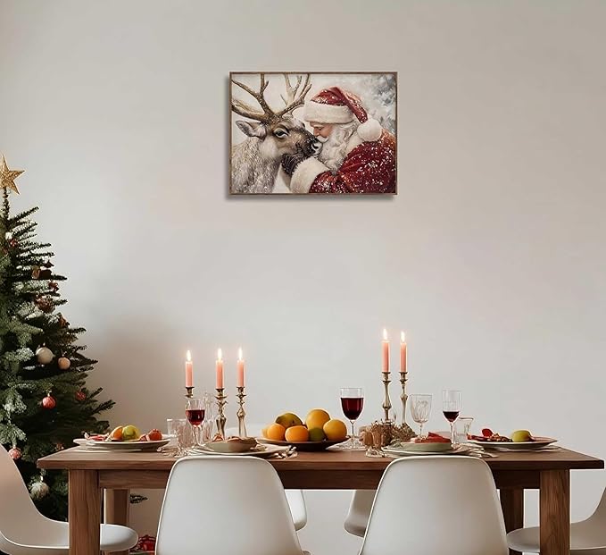 Paint by Number Kit for Adults & Kids, Santa and Reindeer Christmas DIY Painting Kit with Brushes, Paints & Hanging Kit, 16x20 Inch Canvas, Holiday Gift & Home Decor Art Project Unframed