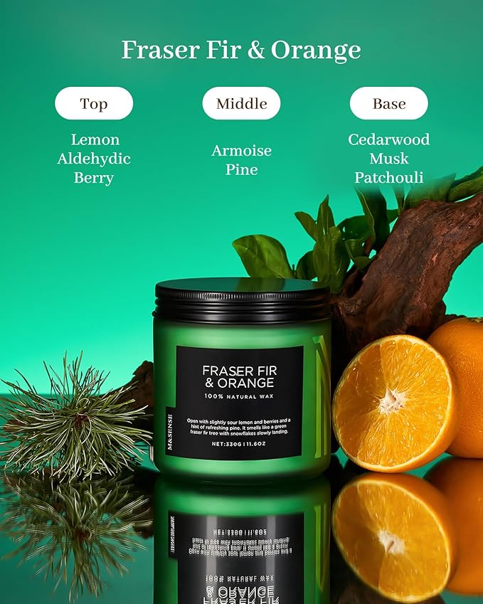 M&SENSE Fraser Fir Pine Scented Candle, Natural Soy Wax Non Toxic Candles 70 Hours 2 Cotton Wick 11.6oz Cozy Home Fragrance Aromatherapy Candle for Birthday Holiday Gifts