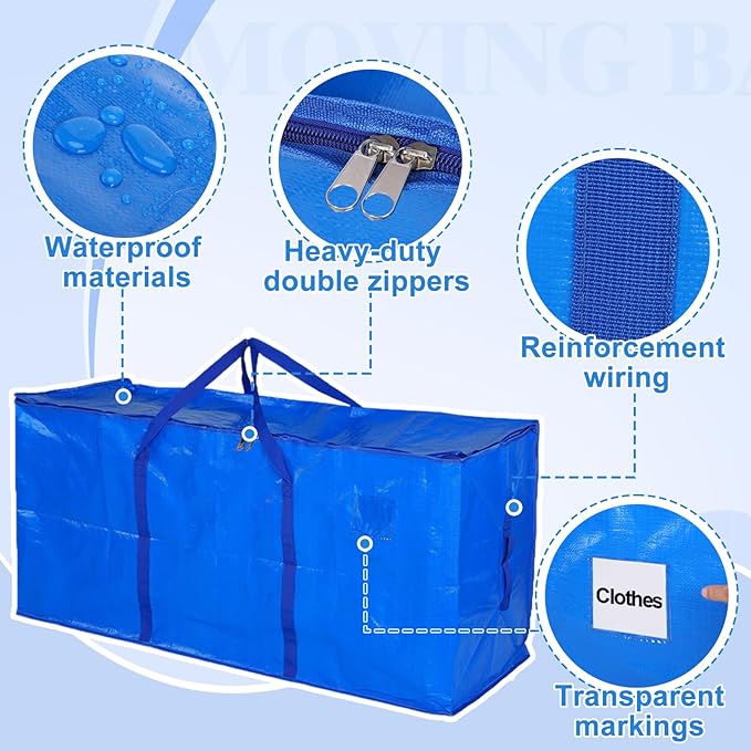Bigmeta 66 Gallon Extra Large Moving Bags - Heavy Duty Storage Bags with Zipper & Strong Handles, Blue Packing Bag for Moving, Storage, Travel and Camping, College Dorm & Home Supplies, 1 Pcs