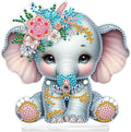 antor DIY Diamond Painting Desktop Ornament Kit, Acrylic Tabletop Diamond Art Decoration, Special Shape Crystal Diamond Painting Figurine Ornaments DIY Crafts Gift, Elephant with Floral Crown