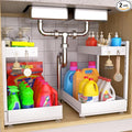 Under Sink Organizer Bathroom Kitchen: 2 Pack 2 Tier Metal Under Cabinet Storage with Height-adjustable Shelf and Pull out Rack for Pantry Vanity Cupboard Counter Countertop