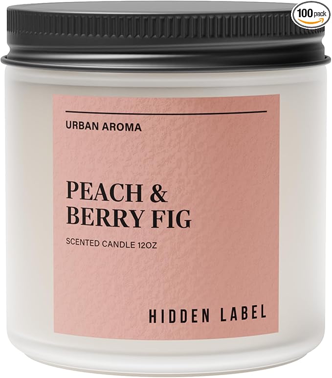 Hidden Label Peach Berry Fig Scented Candle, 12oz Natural Soy Wax, 2 Wick Aromatherapy for Home, 70hours Non Toxic, Clean Burn, Long Lasting, Premium Scents for Relaxation & Stress Relief,Gifts