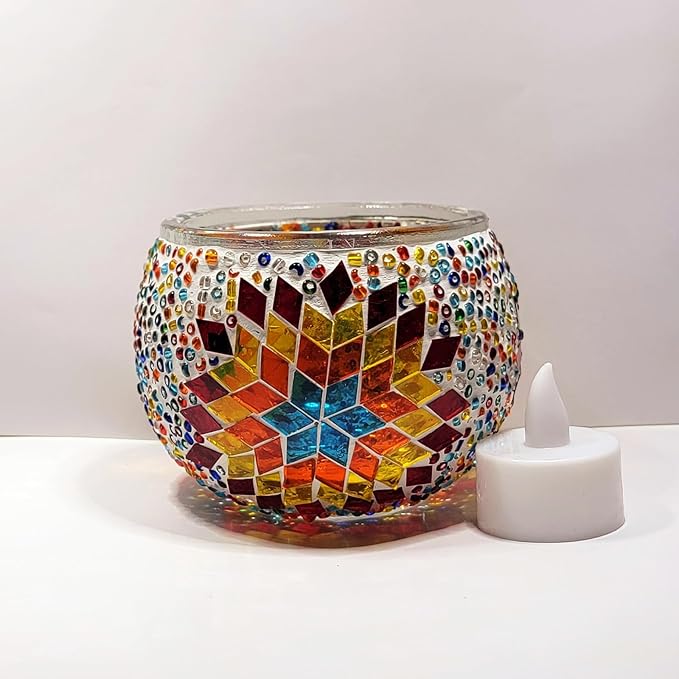 wpdash Creative DIY Kit Turkish Mosaic Candle Holder Ornament Living Room Bedroom Decor Tea Light Adult Craft Kit Suitable for Window Sill Flower Shop Ambience Decor Festival Gift