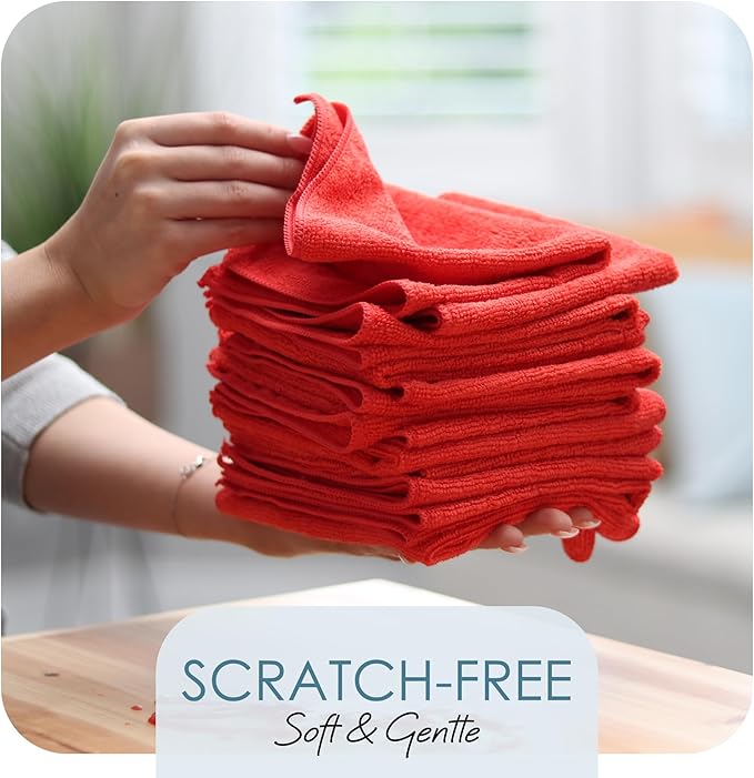 Hearth & Harbor Microfiber Cleaning Cloth, Reusable Microfiber Towels for Cars 12 Pack Washcloths, Red Cleaning Rags, Microfiber Cloth Rags for Cleaning, Lint Free Cloth 12”x12” V-HH-Cloth-M-12-Red