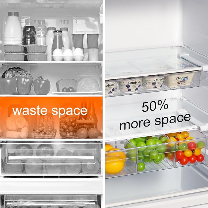 Pull-Out Fridge Drawer Organizer - Under Shelf Storage Bins for Cheese Slices, Deli Meat & Small Items - Space Saving Refrigerator Organizer (2" Height x 12.7" Width)