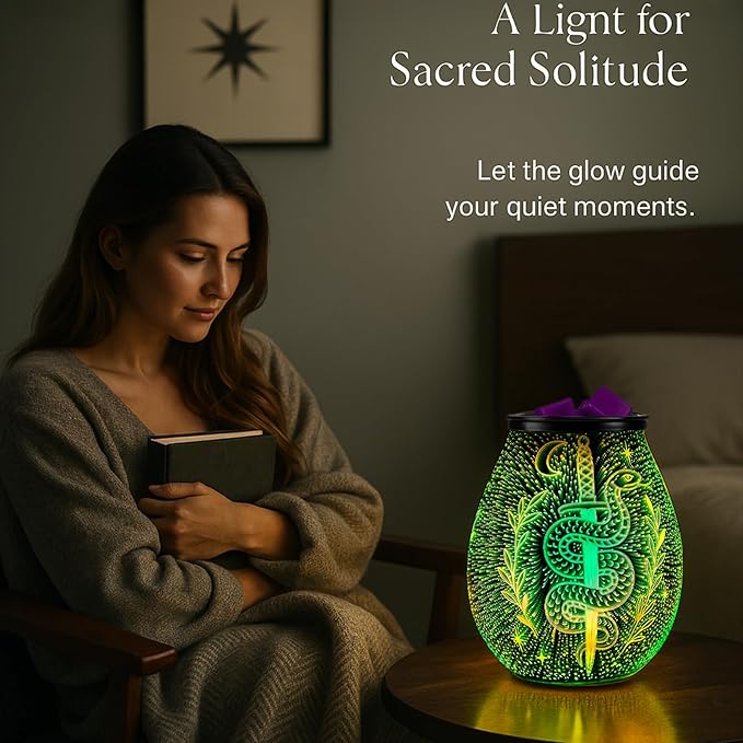 Leyoue 3D Glass Fireworks Electric Wax Melt Warmer with PTC Heating Plate 7 Colors LED Changing Light Wax Burner Melter Fragrance Warmer for Home (Snake)