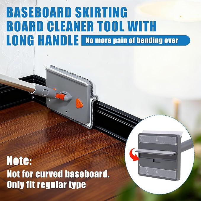 Mops for Floor Cleaning with 57" Long Handle, Baseboard Cleaner Tool with 84" Handle, 2 Reusable Pads, Wet and Dust Mopping for Hardwood, Laminate, Tile Floor, Skirting Board, 7Pcs Gray