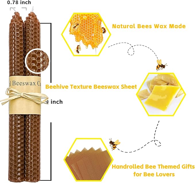 Lacaser Beeswax Taper Candles 14 Pack, 9" Long Candle Sticks, Dripless & Unscented, 4 Hours Burn Time, Fall Colored Candles